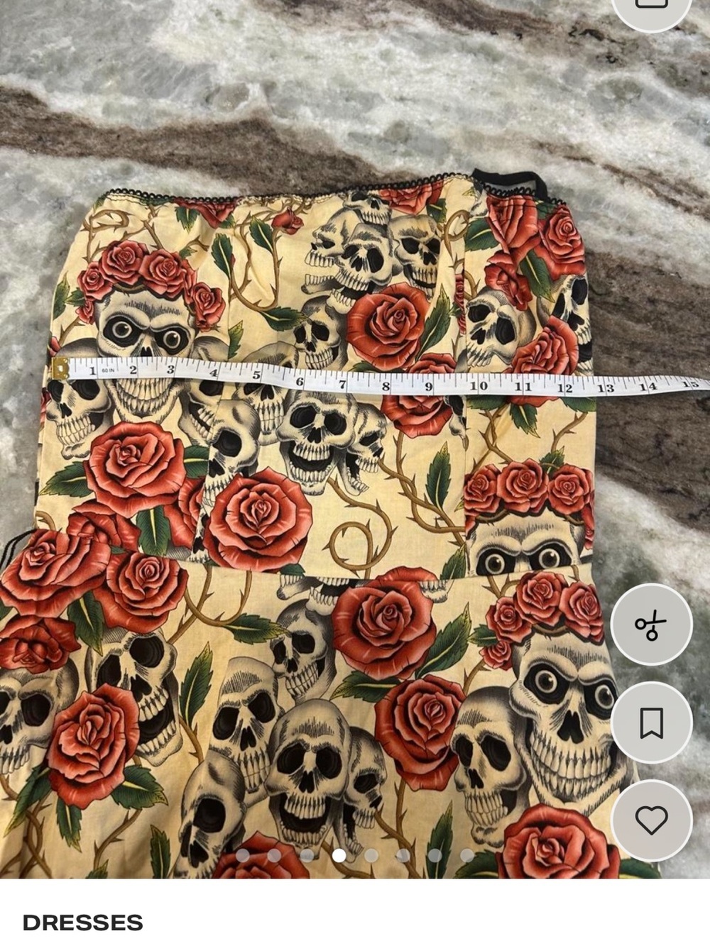Folter Strapless Floral & Skull Print Dress made in USA size S missing belt GUC - Picture 4 of 6